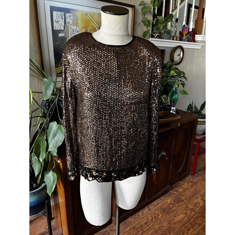 Vintage Rina Z Gold Sequin Beaded Silk Pull Over Blouse New-never Worn-with Tags